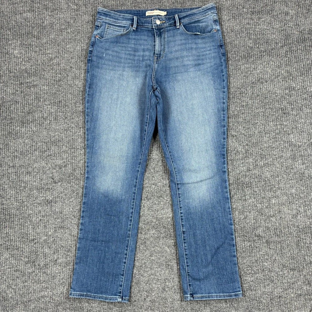 Levi Strauss Signature Womens Jeans Size 14 Mid Rise Straight Blue Stretch Denim